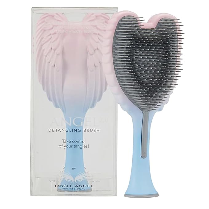 Detangling Hair Brush - Anti Static Angel Wing Hair Brush with Soft & Flexible Bristle for Straight & Wavy Hair - Tangle Angel Hair Detangler Brushes for Blow Drying & Shower - Two Tone Pink Blue