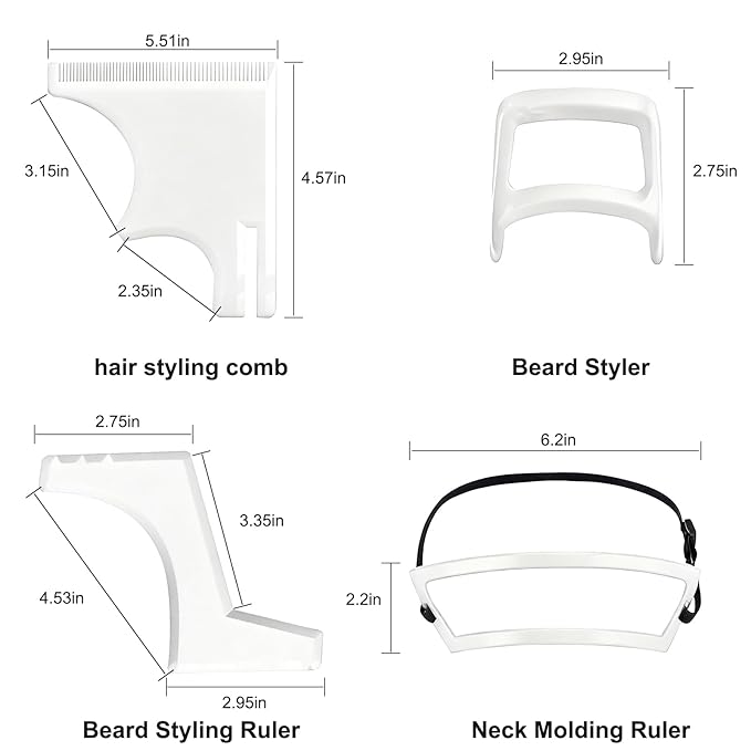 Styling Tools, 4 Styles of Beard Trimming, Reusable Hairline Shaping Tool, Color Spray Edge Line Up Tool, Portable Template Set for Hair and Beard, Clean Hairline Maker for Barbers (White)