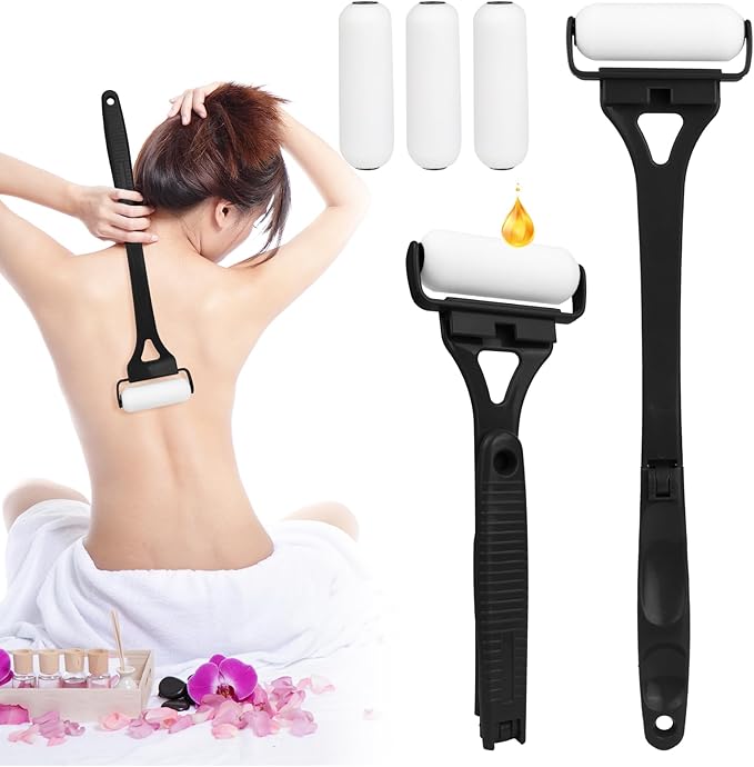Back Lotion Applicator for Women, Foldable Long Handle Lotion Back Applicator, 3 Reusable Foam Rollers, Effortlessly Apply Moisturizer to Your Backs, Ideal Backs Lotion Applicator for Skin Cream