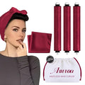 Heatless Hair Curler Heatless Curls Overnight Heatless Blowout with Luxury Cloth Bag Silk Scarf, Curling Rod Headband to Sleep in No Heat Curling with (burgundy, 3Rods)