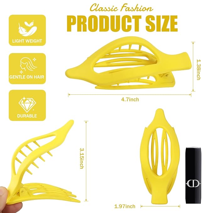 Flat Hair Clips for Women - 6 PCS French Flat Claw Clips Medium Hair Clips for Girls Large Hair Claw Clips for Thick or Thin Hair Strong Hold No Slip Hair Accessories for women (Yellow)