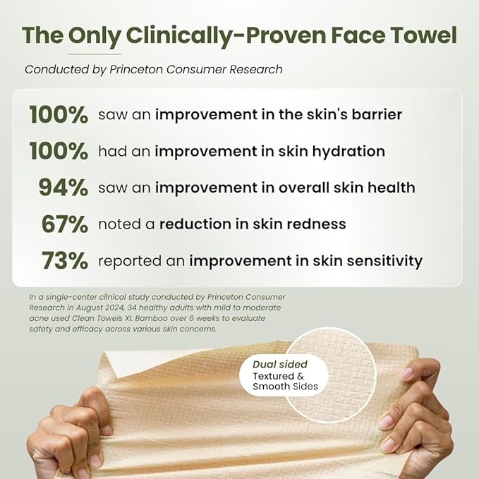 Clean Skin Club Bamboo Viscose Clean Towels® XL 100% USDA Biobased Face Towel, Disposable Face Towelette, Makeup Remover Dry Wipes, Ultra Soft, 50 Ct, 2 Pack