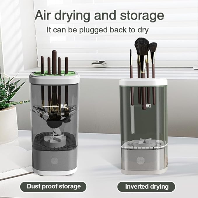 Automatic Makeup Brush Cleaner Machine - Fast Dryer & Deep Cleaning Tool for All Brush Sizes, Portable & Easy to Use.