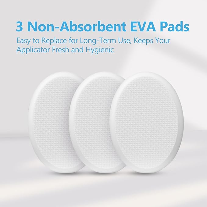 19'' Lotion Applicator for Back, Long White Handle Back Lotion Applicator with Blue Non-Slip Grip & 3 Washable White Pads, Suitable for Sunscreen, Tanning & Moisturizers, for All Ages