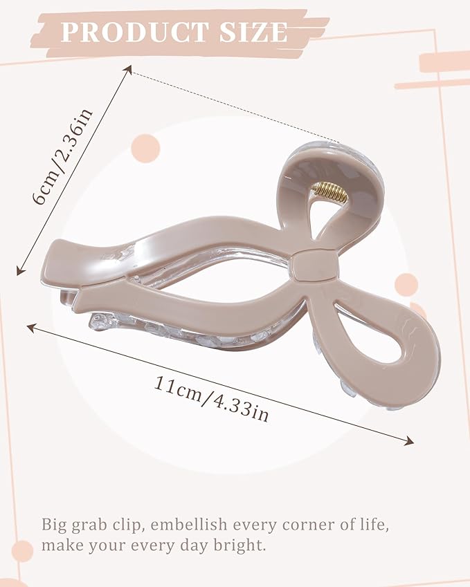 Molans 5Inch Large Hair Claw Clips 4 PCS for Women - Acrylic Hair Accessories for Thick Hair and Long Hair, Big Strong Durable Hair Applique, Oversized Non-slip Rectangle Butterfly Bow Jaw Hair Clips