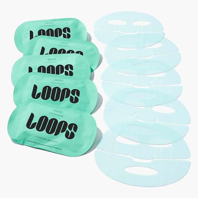 LOOPS CLEAN SLATE - Detoxifying Hydrogel Face Masks - Detoxify, Cleanse, and Soothe - Deeply Purifying and Super Hydrating - Radiant Skin Mask Face Mask Minimizes the Look of Pores, 5pc