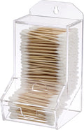 Hipiwe Clear Qtip Dispenser Wall Mount Acrylic Q Tip Holder Bathroom Cotton Ball Organizer Box with Lid Vanity Storage Canister Box for Cotton Swabs Dental Floss, 4"x 3.5"x 6.7"