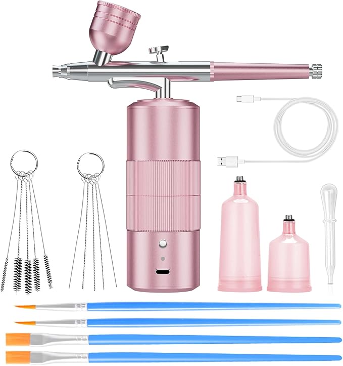 Airbrush Kit Portable Airbrush Air Brush Kit with Air Compressor Airbrush for Nails Airbrush Compressor High Pressure Nail Airbrush Machine Handheld Mini Air Brush Kit (pink)