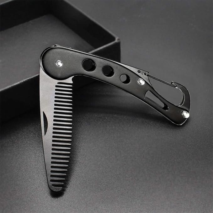 Stainless Steel Folding Beard Comb, Portable Multifunction Anti Static Comb for Men Mustache Styling
