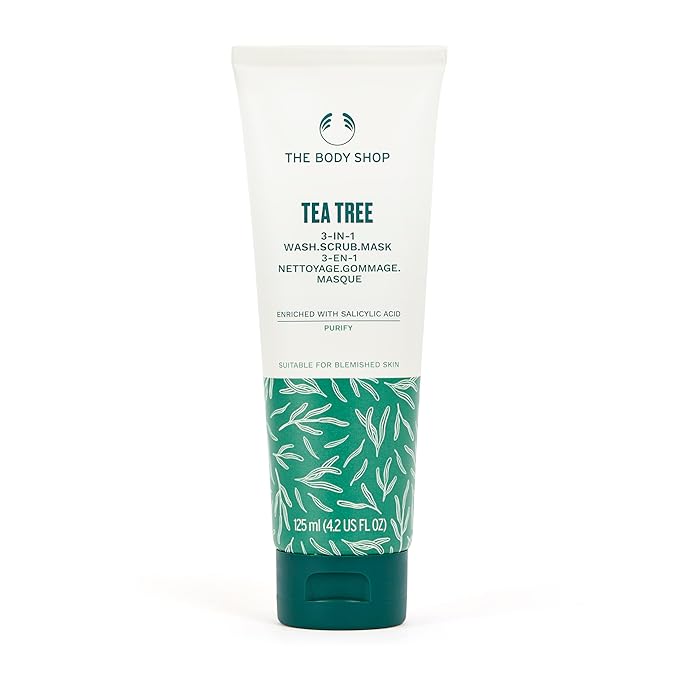 The Body Shop Tea Tree 3 in 1 Wash Scrub & Mask – Purifying Vegan Skincare For Oily, Blemished Skin – 4.2 oz