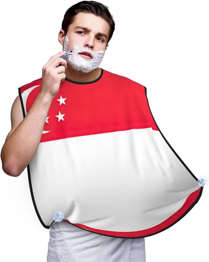 Singapore Flag Print Beard Bib Apron For Men, Beard Hair Catcher For Men Shaving Trimming,Beard Cape Cloth