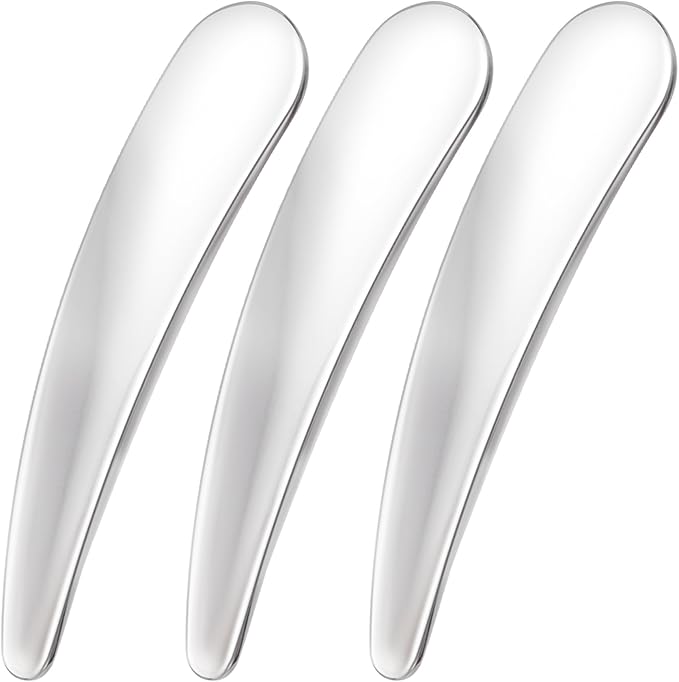 3pcs Mini Stainless Steel Makeup Spatula, Reusable Cosmetic Cream Spatulas Spoon, Skincare Scoop Applicator Facial Massage Beauty Tools for Mixing and Sampling Face Eye Cream- Silver