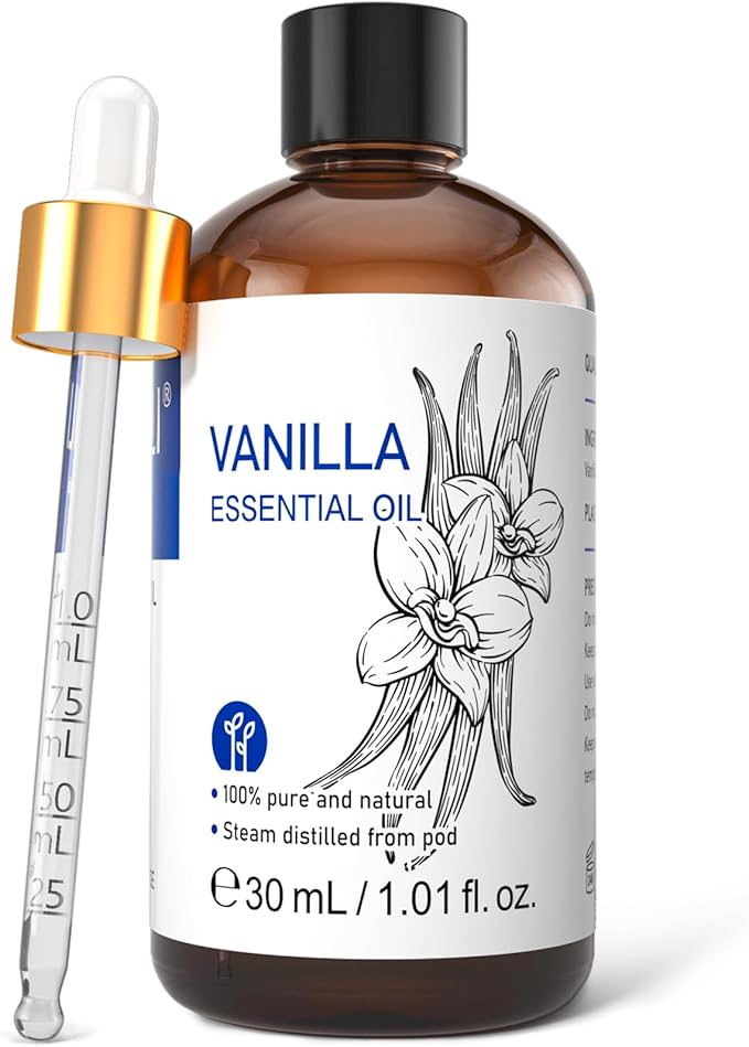 HIQILI 1 Fl Oz Vanilla Essential Oil, Undiluted Natural Strong Fragrance Add in Skin Perfume, Unscented Lotion, Candle Soap Making Scent, Relax at Home with Diffuse Warm Sweet Aroma