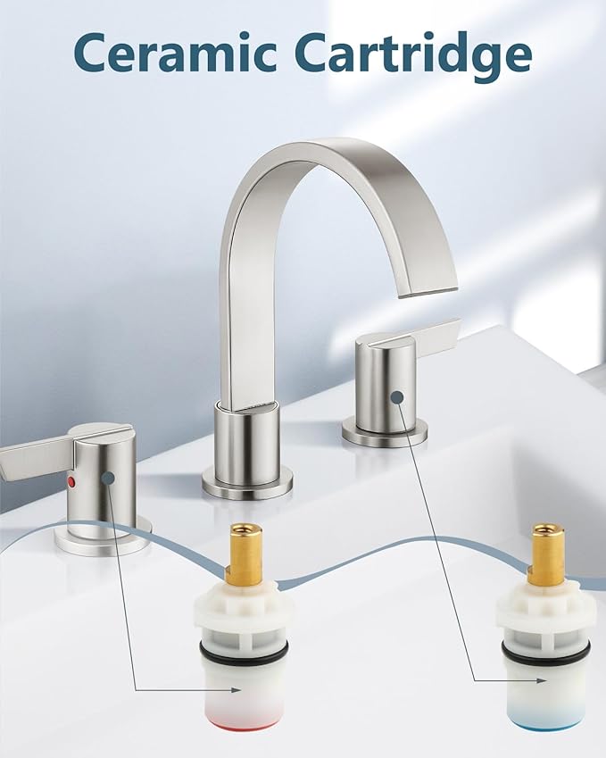Aolemi Bathroom Faucets 3 Hole,8 Inch Widespread Waterfall Bathroom Sink Faucet,2 Handles Vanity Faucet with Pop-up Drain and Supply Hose,Brushed Nickel
