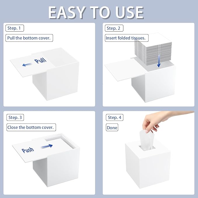 Acrylic Tissue Box Cover, White Square Tissue Box Holder, Facial Napkin Dispenser for Bathroom Kitchen Bedroom Office Hotel Use