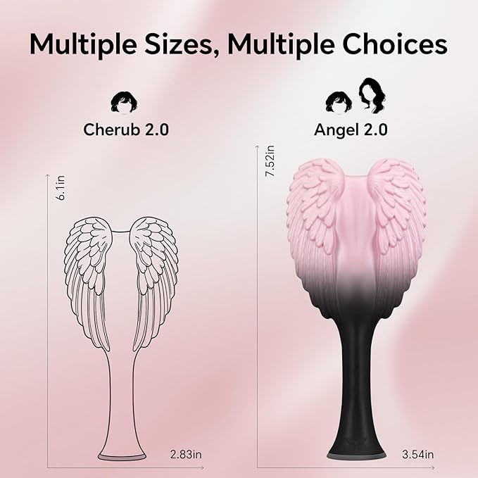 Tangle Angel Detangling Hair Brush for Women - Anti-Static Angel Wing Hair Brush for Wet&Dry Hair - Flexible Bristles Detangler Brush for Straight, Wavy&Curly Hair - Ideal Gift for Women -Black/Pink