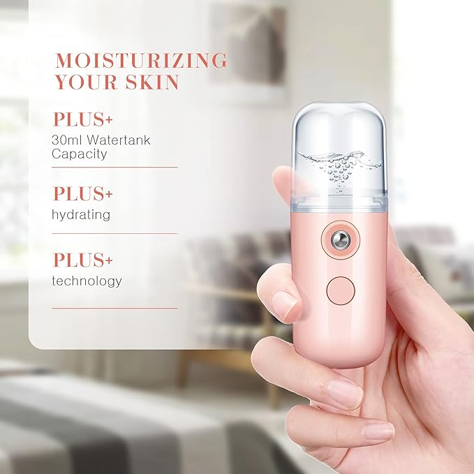 Honoson 2 Pack Nano Facial Mister Spray Bottle Handheld Humidifier Portable Face Mister for Eyelash Extensions USB Rechargeable 1 oz Mini Skin Care Machine for Daily Makeup(Coral Orange and White)