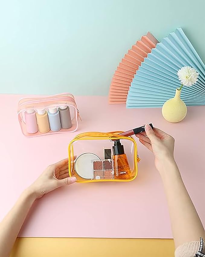 Buminee Clear Pouch Small, 6.6"x2.3"x4.7" Size TSA Approved Toiletry Bag, Travel Bags for Toiletries, Cosmetic Bag for Women and Men Small - Mixed Color - 5 Pack