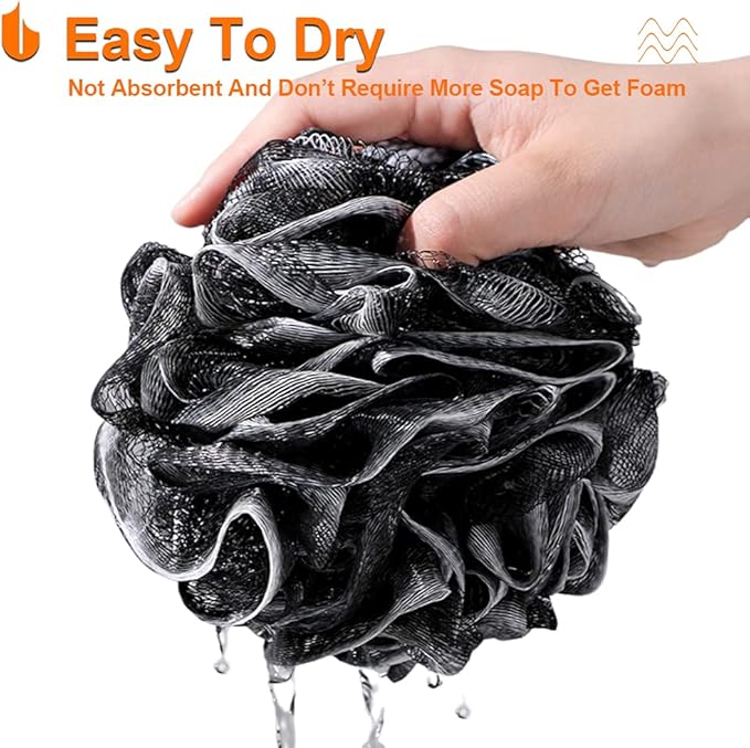 Urbanstrive Shower Bath Sponge XL 75g Soft Shower Loofahs Balls for Body Wash Men Women Bathroom Accessories, 1 Pack, Black