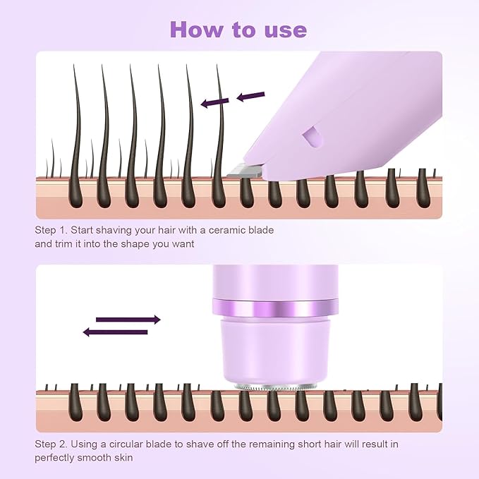 Bikini Trimmer for Women Dual Head,Painless Electric Razors,Bikini Shaver for Pubic Hair, Face, Legs(Lavender Purple)