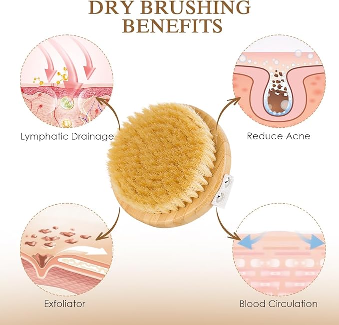Detachable Dry Brushing Body Brush Natural Boar Bristle Back Scrubber for Shower with Long Handle for Exfoliation and Lymphatic