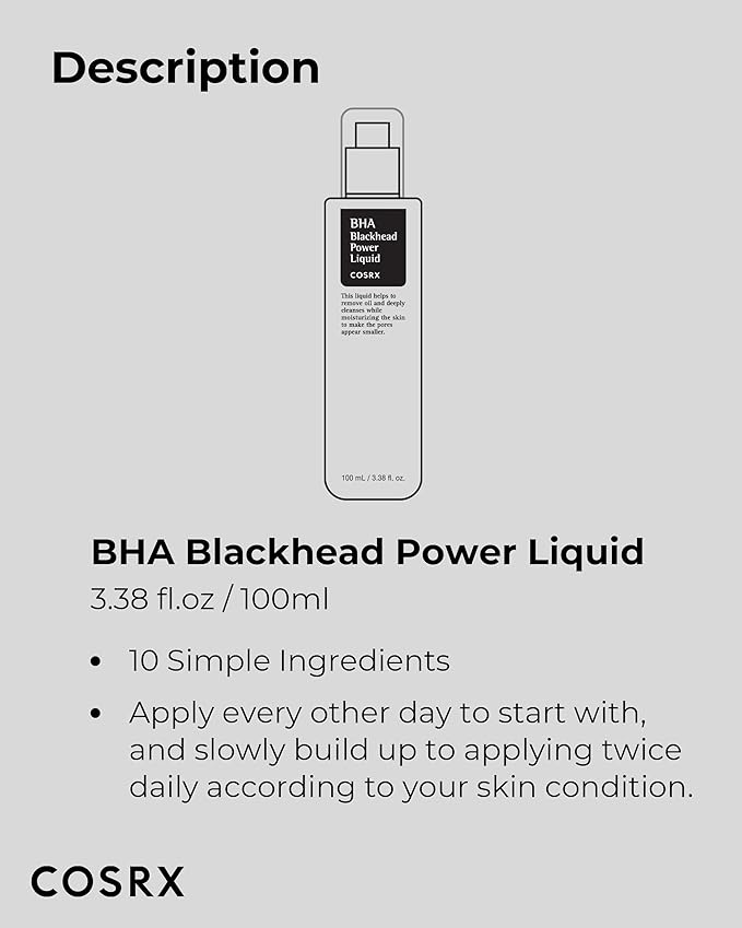 COSRX Niacinamide 2% + BHA 4% Blackhead Exfoliant Toner 3.38 fl.oz / 100ml, Korean Toner, Blackhead Remover, Pore Minimizer for Enlarged Pores, for All Skin Types, Korean Skin Care