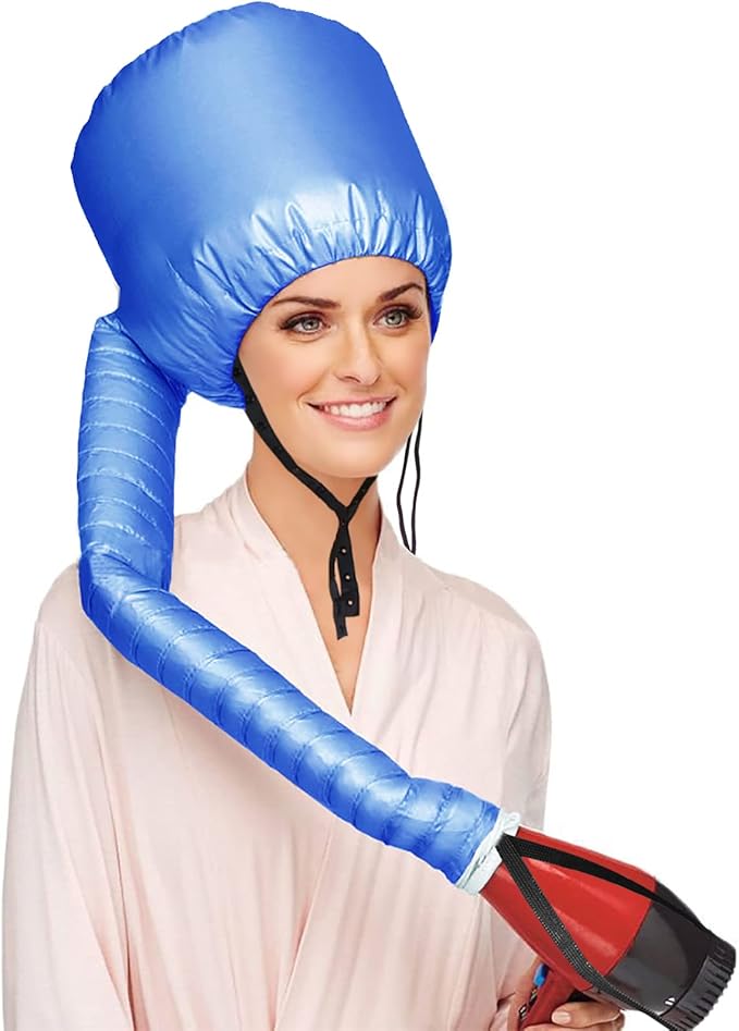 Hair Dryer Bonnet Attachment for Hair Styling and Drying at Home, Soft Adjustable - Blue