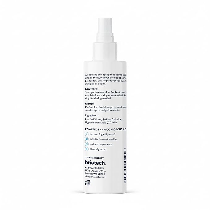BRIOTECH Topical Skin Spray, Hypochlorous Acid Spray for Sensitive Skin, HOCl Facial Mist, Full Body Support Against Irritation, Calm Redness, Soothe Foot & Scalp, 4 oz (2 Pack)