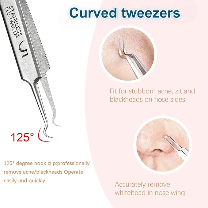 6Pcs Blackhead Remover Tool Kit – Precision Tweezers, Pimple Popper, Milia/Ingrown Hair Extractor, Comedone Clip Set for Nose/Eye/Face Skin Blemish, Beauty Care for Women & Girls
