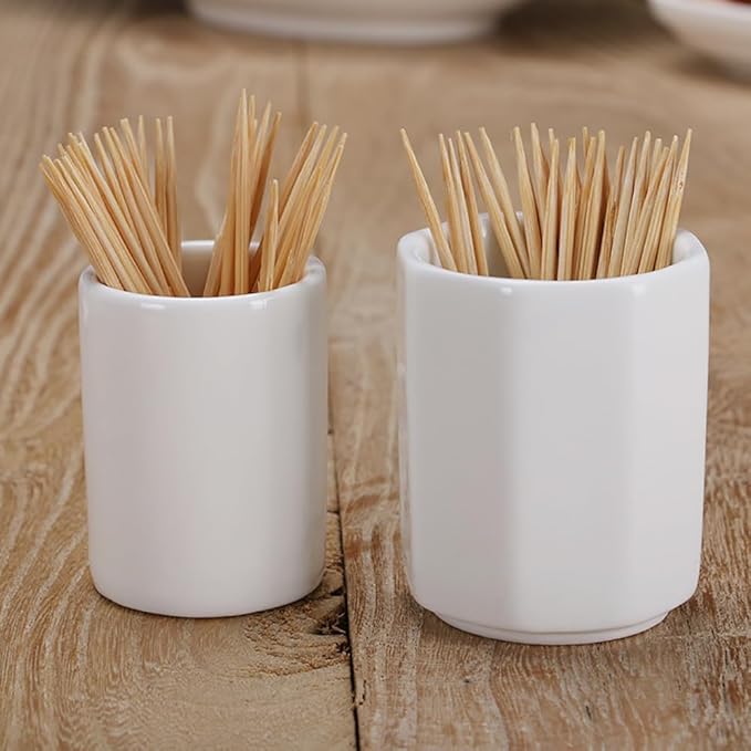 2 Pcs White Ceramic Toothpick Holder Dispenser Toothpick Storage Container Food Picks Holder Cotton Swab Holder for Kitchen Restaurant