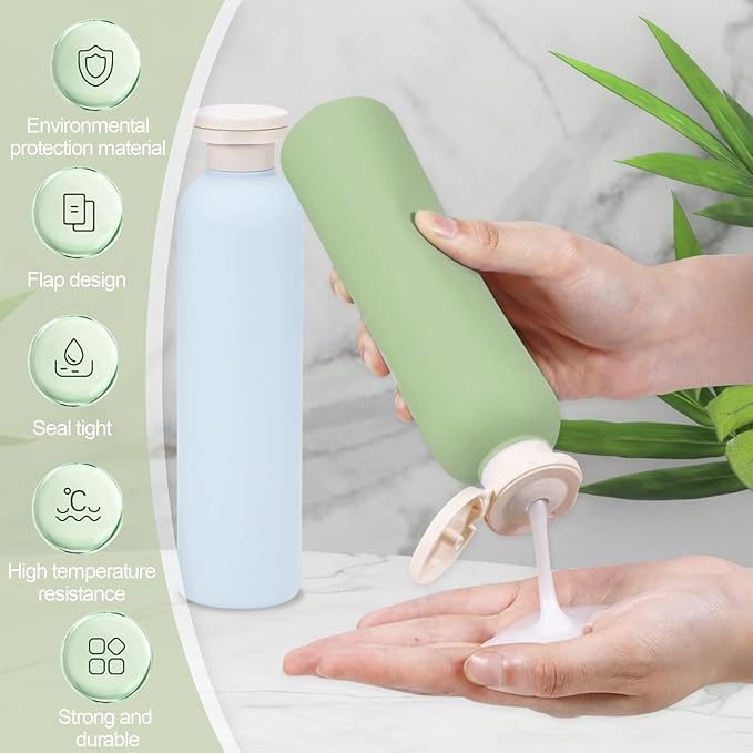 4Pcs 8.8oz Flip Top Squeeze Bottles,Reusable and Refillable Leak Proof Travel Bottles,For Lotions,Facial Creams,Shampoos,Hair Conditioner (Green+Blue)