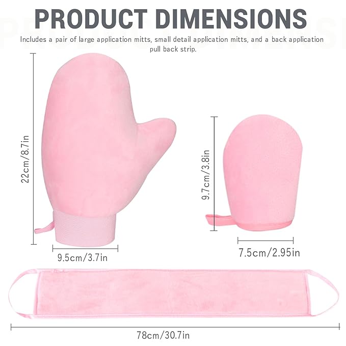 Tanning Mitt and Self Tanner Back Applicator, Different Sized Self Tanning Kit, Tanning Glove Self Tan Back Applicator for Lotion Mousse Sunless Face Skin Body Beauty Women Men (pink)