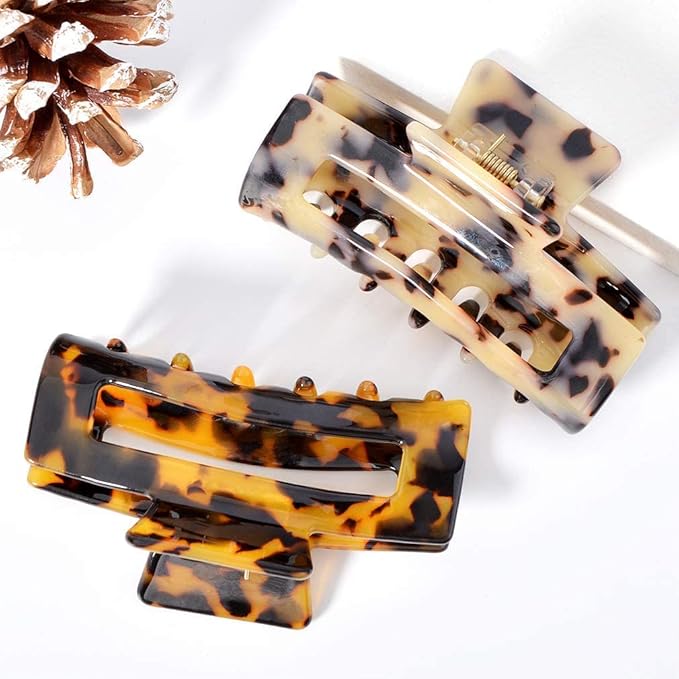 Big Claw Hair Clips 3.3 Inch Tortoise Banana Hair Clips for Women Girls Thin Hair French Design Celluloid Leopard Print Strong Hold Hair Clips for Thick Hair