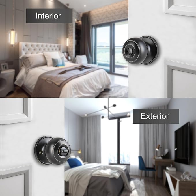8 Pack Black Door Knobs Interior Keyless, Door Knobs for Bathroom & Bedroom, Matte Black Privacy Door Knob