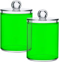 Green Qtip Holder Organizer Dispenser Cotton Swabs Cans Plastic Jars with Lid Set 2 Pack Bathroom Storage Canister for Cotton Ball Floss Cotton Pads