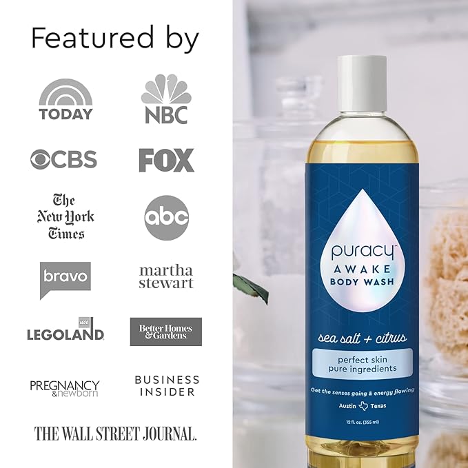 Puracy Body Wash - Natural Body Wash for Women, Men, Kids - Pure Plant Ingredients, Moisturizing Shower Gel, Body Soap for Dry Sensitive Skin, Gently Scented (Citrus Sea Salt, 12 oz/355 ml, 2 pack