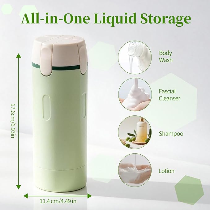 4 in 1 Travel Dispenser, 4 Pack 30ML Travel Bottles for Toiletries, Leak Proof Travel Size Containers, Portable for Shampoo Lotion Conditioner Cream, Green