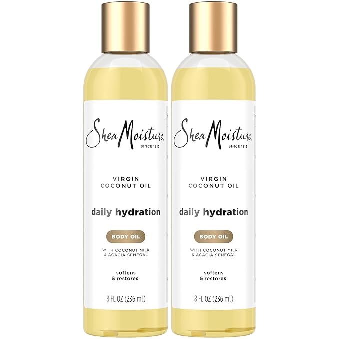SheaMoisture Body Oil, Daily Hydration 2-Pack – Lightweight, Non-Greasy Moisturizer with Virgin Coconut Oil for Soft, Smooth Skin, 8 Oz Ea