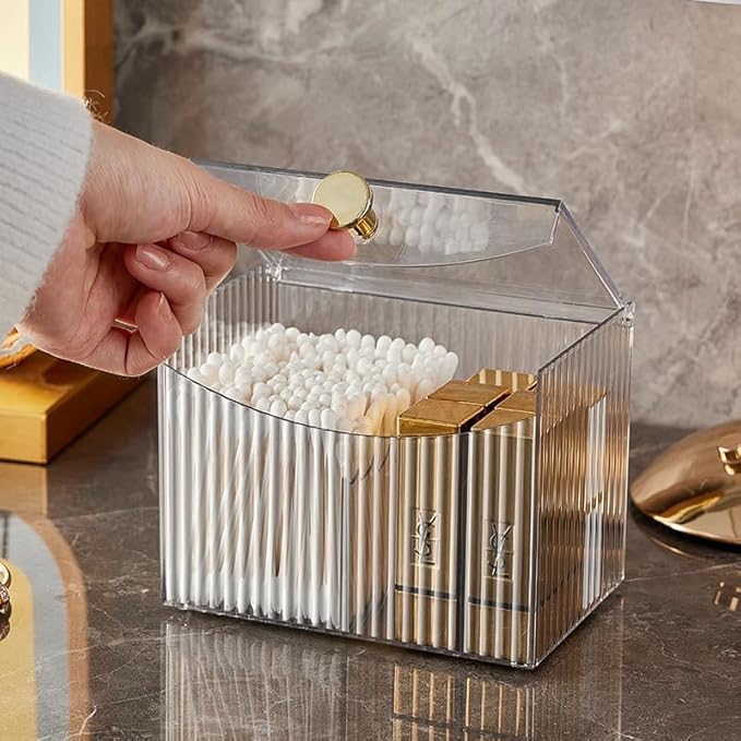 2-Grid Cotton Swab Ball Qtip Holder Dispenser with Lid,Container Dispenser Box for Bathroom Home Storage Organization,Vanity Organizers and Storage
