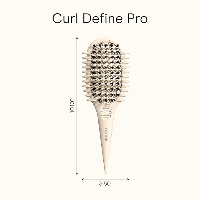 Conair Curl Define Pro Hair Brush for Curly Hair, Dual-Vent Design with Continuous Grooves, Mixed Bristles for Frizz-Free Detangling, Smoothing, and Curl Definition