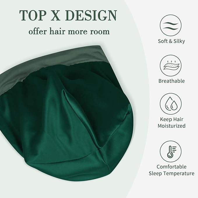 Fittia Satin Hair Bonnet for Sleeping, Silky No Frizzy for Curls Care, Adjustable Strap for Non-Slip, Dreadlocks Cap for Women&Men Military Green