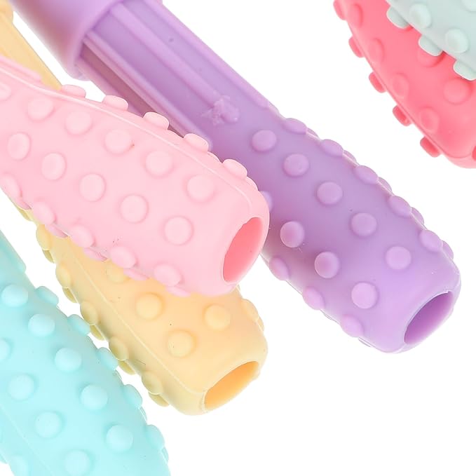 Beaupretty 6pcs Silicone Chewing Tubes for Boy Girl Food-Grade Hollow Chewing with Sensory Bright Colors Soothing Gum Massager for Teething Relief and Brain Development Random Color