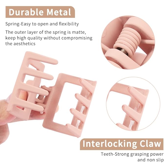 4 Pack Matte Hair Clips for Thin & Thick Hair - 2 Square Medium Claw Clips in Neutral Color (Cute for Women)