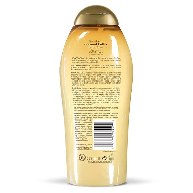 OGX Smoothing + Coconut Coffee Body Cream 19.5 oz,(Pack of 2)
