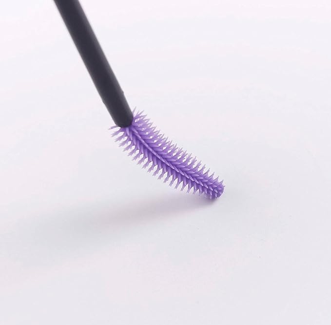BIHRTC Pack of 100 One-Off Disposable Silicone Eyelash Mascara Brushes Wands Applicator Eyebrow Brush Makeup Tool Kit Set (Tower Shape - Black+Purple)