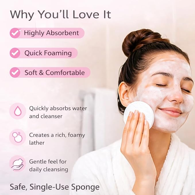120 PCS Compressed Facial Sponges, Natural Cellulose Face Cleaning Pads, Professional Spa-Grade Makeup Remover Sponges for Daily Cleansing,Compact Travel-Friendly Skincare Essentials (White)