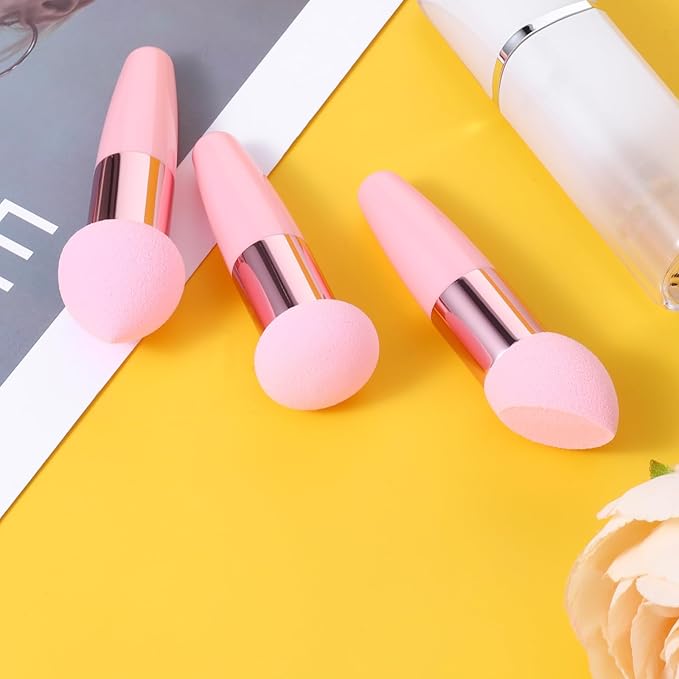 Sibba Makeup Sponge Holder Powders Puff 6 PCS Cosmetic Blending Applicator Mushrooms Foundation Brushes Facials Cream Handle Brush Cosmetic Head Small Blusher Make Up Set Concealer Color