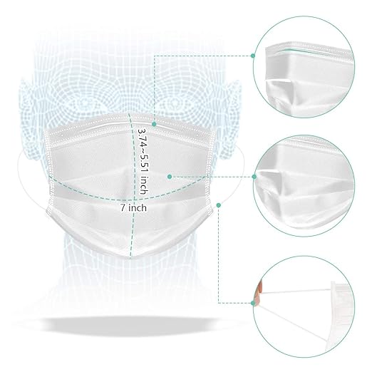 Wecolor 100 Pcs Disposable 3 Ply Earloop Face Masks, Suitable for Home, School, Office and Outdoors (White)