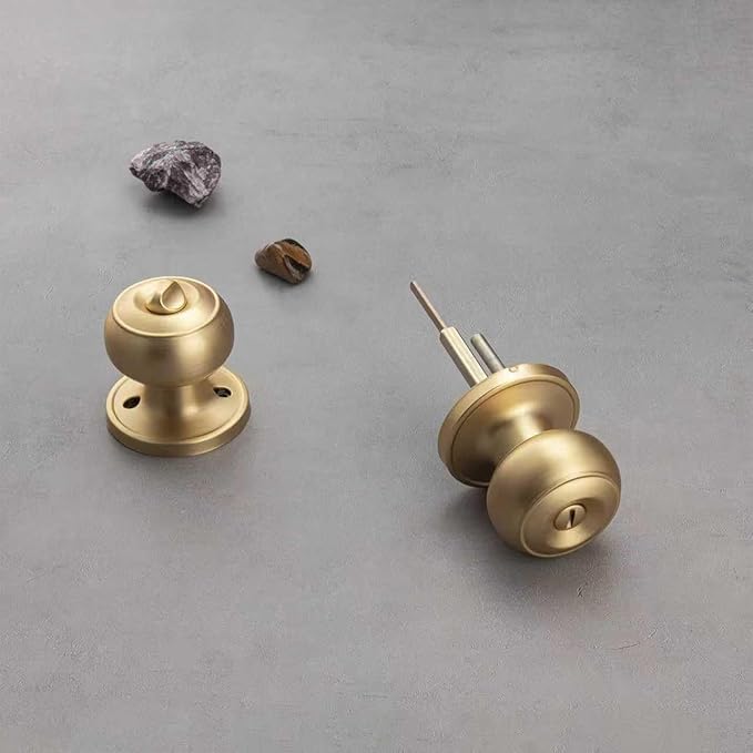 Gold Door Knobs for Privacy, Brass Door Knob Interior for Bath & Bedroom with Turn Lock