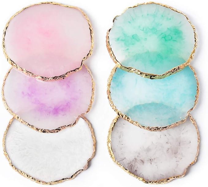 JASSINS Resin Nail Art Palette,Nail Art Painting Mixed Color Palette Gold Edge Nail Gel Color Makeup Display Board (Pink+Blue)